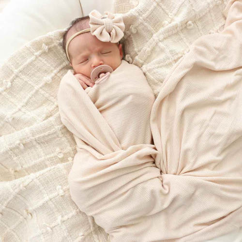 Oatmeal Bamboo Waffle Oversized Swaddle Blanket