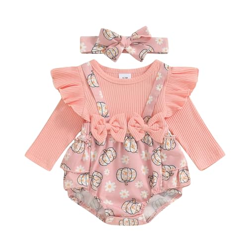 Afunbaby Fall Baby Girl Clothes Newborn Onesie Ruffle Romper Dress Long Sleeve Floral Bodysuit Jumpsuit Winter Outfit