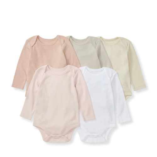 Solid Organic Cotton Long Sleeve Baby Bodysuits 5 Pack Pink Sand
