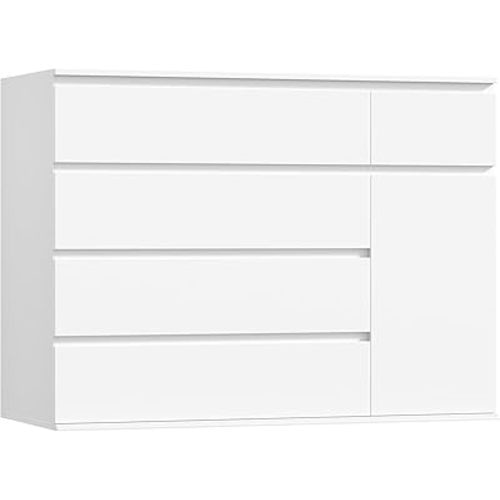 FOTOSOK White Dresser with 19.5'' Deeper Depth, Modern Dresser White Chest of Drawers with Door for TV Stand, Deep Drawers and Wide Storage Space
