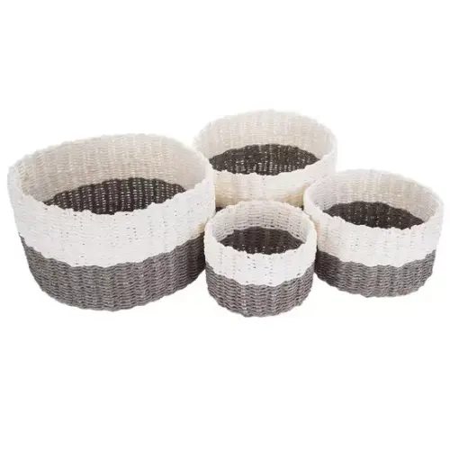 Gray &amp; White Woven Paper Basket Set