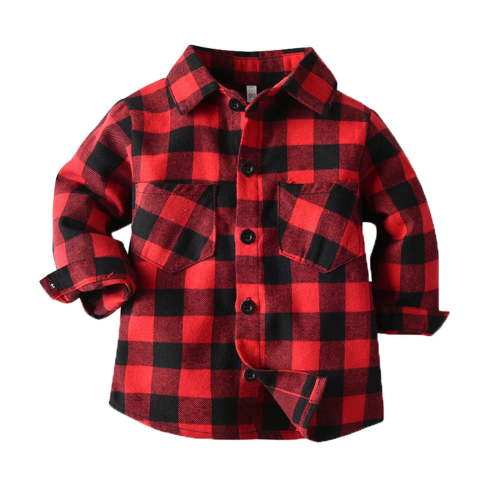 WOYY Newborn Boy's Flannel Shirt Jacket Plaid Long Sleeve Lapel Button Down Shacket Coat