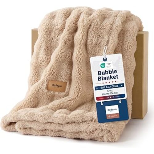 Bedsure Cloud Bubble Throw Blanket for Couch，Khaki, 50"×60"