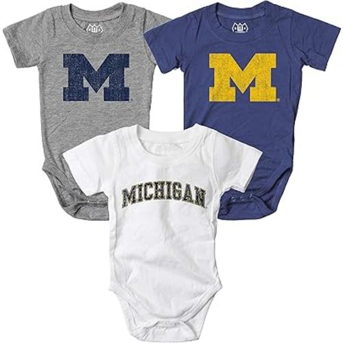 Wes and Willy Baby College Team 3 Pack of Cotton Rompers