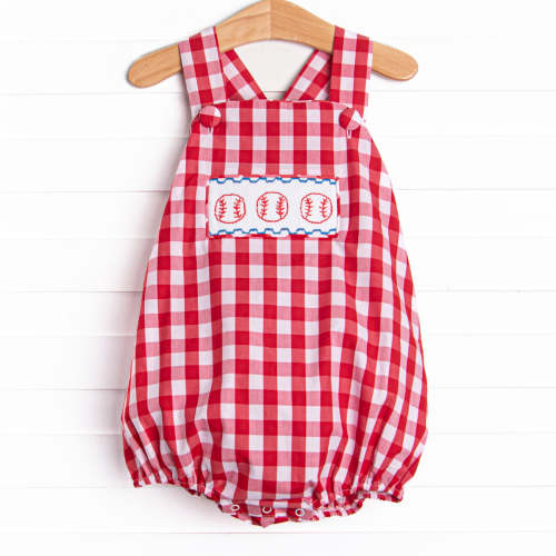 Big League Baller Smocked Sunsuit, Red – Stitchy Fish