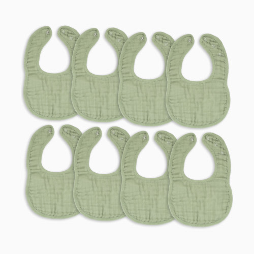Comfy Cubs Muslin Bibs with Adjustable Snaps (8 Pack) - Sage, 8