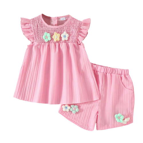 Toddler Baby Girl Outfits Floral Summer Clothes 9 12 18 24 Months 2T 3T Infant Spring Waffle Short Sleeve Shirt Tops Cute Shorts Set