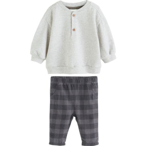 Henley Sweatshirt & Check Pants Set, 6-9M