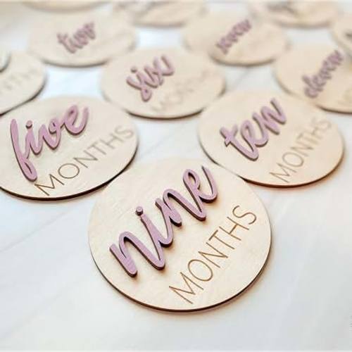 Amazon.com: eoscasely Baby Monthly Milestone Markers Disc, Wooden 3D Milestone Cards for Photos, Baby Announcement Sign, 1-12 Months, wooden baby milestone sign (Blush)