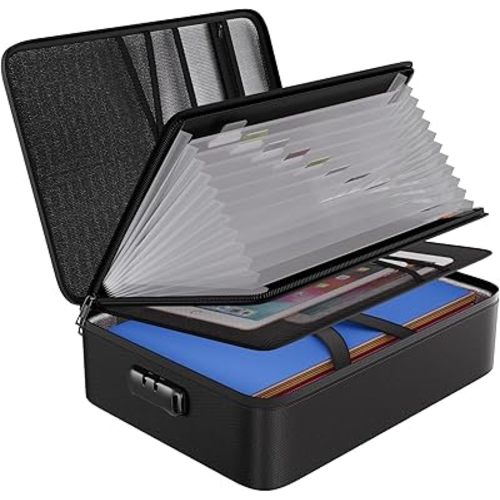 ENGPOW File Organizer Bag with 13 Pocket Accordion File Folder, Fireproof Document Organizer with Lock& Labels,Multi-Layer Portable Home Travel Safe Storage Box for Important Documents,Files and More