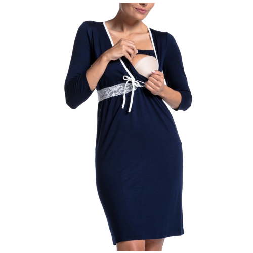 Annhoo Breastfeeding Maternity Dress Cotton Long Sleeve Tie Front Casual Nursing Dress Sleepwear Nightgowns for Women