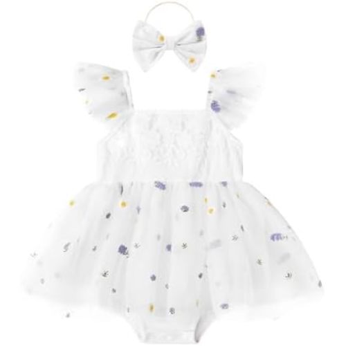 Baby Girl Dress Tulle Summer Ruffe Sleeveless Romper+Headband 2Pcs Infant Dresses Girls Birthday Outfit 0-18M