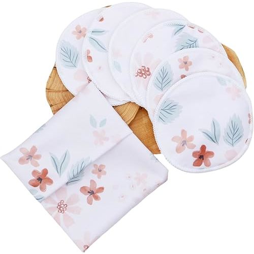 Reusable Nursing Pads with Heart Pattern, White and Black, Washable Breastfeeding Pads with 1 Pouch (6+1smallflower)