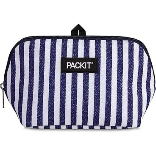 PackIt Freezable Snack Bag, Seaside Stripe, Built with EcoFreeze Technology, Collapsible, Reusable, Zip Closure, Designed For Keeping Snacks Fresh On the Go