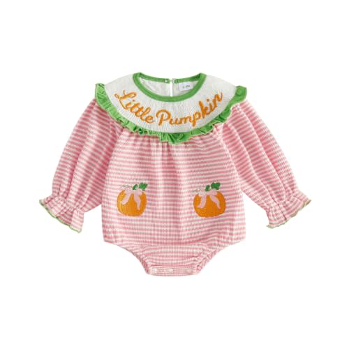 My First Halloween Baby Girl Outfit Pumpkin Bubble Romper Long Sleeve Smocked Jumpsuit Cute Fall Clothes