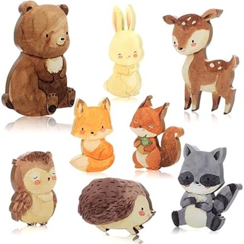 Yookeer 8 Pcs Fall Decor Wooden Forest Critters Decoration for Home Painted Woodland Animal Thanksgiving Wooden Table Sign 3D Autumn Baby Shower Table Centerpiece for Vintage Harvest Tiered Tray Party
