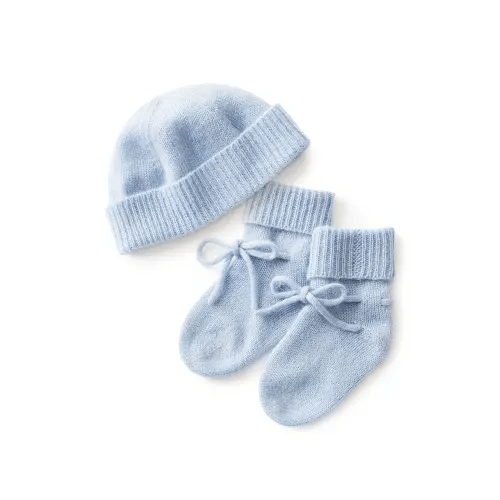 Baby Cashmere Bootie & Hat Set in Light Blue