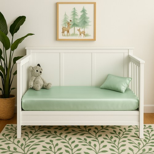 Pure Silk Crib Fitted Sheet | Mulberry Park Silks - Goodnight Green