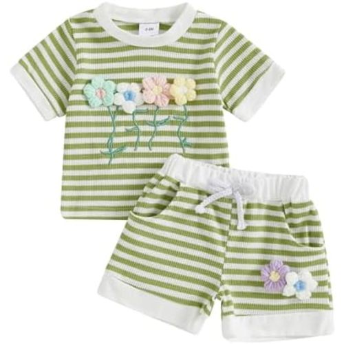 Toddler Baby Girl Outfits Floral Summer Clothes Infant Spring Waffle Short Sleeve Shirt Tops Cute Shorts Set
