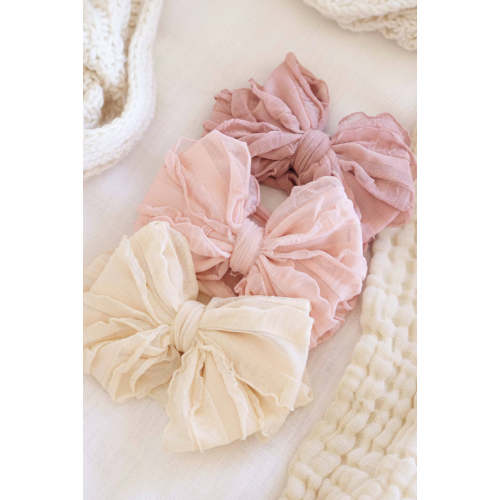 Large Ruffle Knit Bow in Pinks | Caden Lane