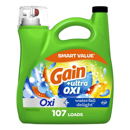 Gain Ultra Oxi Liquid Laundry Detergent, Waterfall Delight Scent, 154 fl oz, 107 Loads