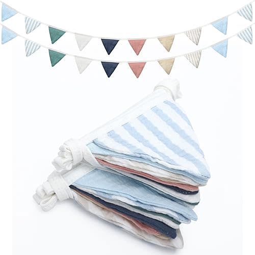 Oudain 15.5 ft Pennant Banner Flags, 2 Pcs Nursery Garland Triangle Bunting Flag Baby Banner for Nursery Decor Baby Birthday Boho Wedding Shower Party Event, Each 7.75 ft(Elegant Color)