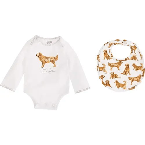 Mud Pie Dog Print Baby Crawler Bib Gift, Golden Retriever, 0-6 Month