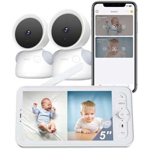 ARENTI Baby Monitor 2 Cameras D3 Set, 3MP WiFi 6, 5" Display,Free Phone App