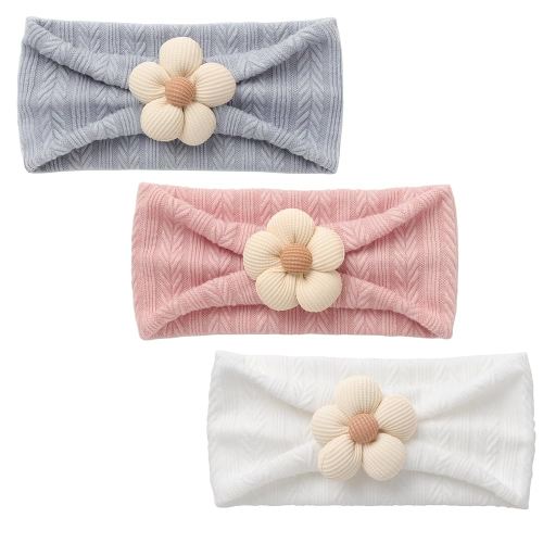 BQUBO Baby Flower Headbands Baby Girls Nylon Headbands Stretchy Hairbands Handmade Hair Accessories for Newborn Infant Toddlers Kids Baby Essentials 3 Pcs