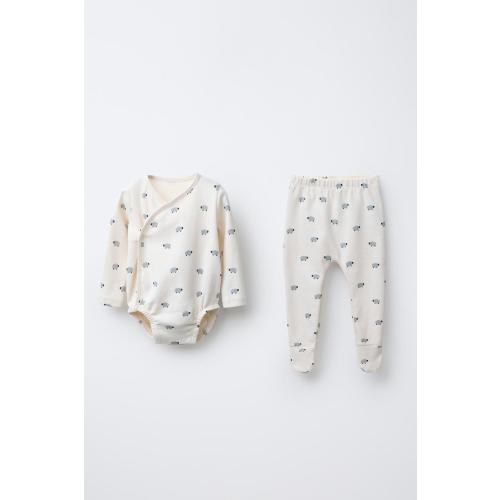 SHEEP PRINT BODYSUIT AND FOOTED PANTS SET - Ecru | ZARA United States