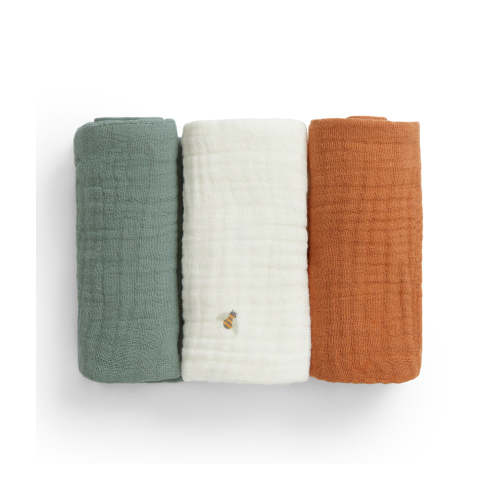 Wash Cloth 3 Pack Muslin Sage Bees