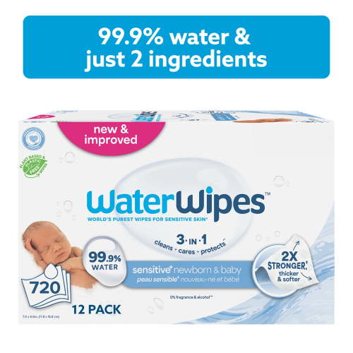 WaterWipes Original Baby Wipes, 99.9% Water Based, Fragrance-Free, for Sensitive Skin, 12 Packs (720 Wipes)