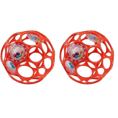 Bright Starts Oball Easy-Grasp Rattle BPA-Free Infant Toy in Red, Age Newborn and up, 4 Inches (Pack of 2)