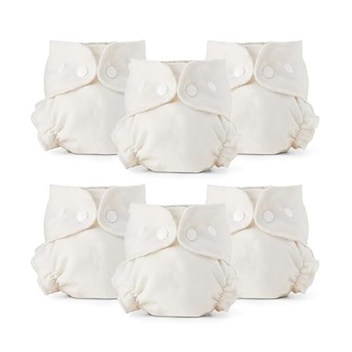 Esembly Cloth Diaper Inner - Organic Cotton Fitted Diaper- Soft, Ultra-Absorbant, Trim-Fitting Layer to Pair with Waterproof Outer for Blowout-Proof Diapering - 6-Pack,Size 2 (18-35lbs)