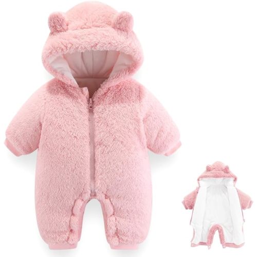 Newborn Baby Bear Outfit Suit Girls Boys Fleece Jumpsuit Romper Hooded Winter Snowsuit Clothes