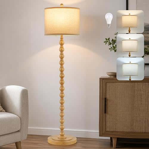Rustic Floor Lamp for Living Room, Tall Standing Lamp with 9W LED Bulb