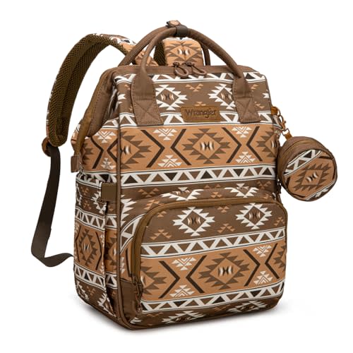 Wrangler Aztec Backpack Multifunction Baby Travel Bag with Changing Pad, Stroller Straps and Pacifier Case WG2204-91103BR
