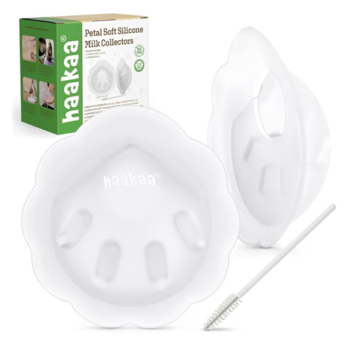 haakaa Petal Soft Silicone Milk Collector丨Discreet Leak-Protection Breast Milk Saver, Reusable Breast Shells Milk Collection Cup for Breastfeeding with Cleaning Brush- 2PCS