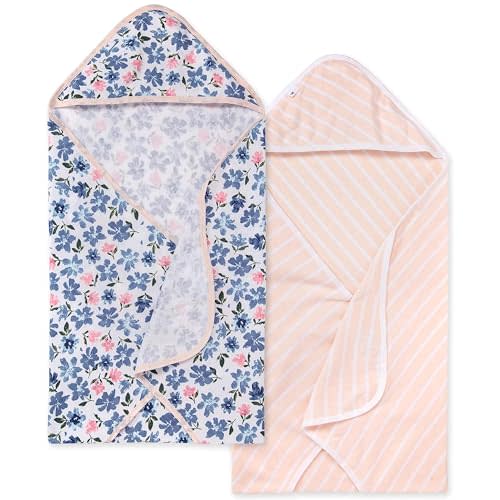 Burts Bees Baby Infant Hooded Towels Botanical Gardens Organic Cotton, Unisex Bath Essentials and Newborn Necessities, Soft Nursery Towel with Hood Set, 2-Pack Size 29 x 29 Inch