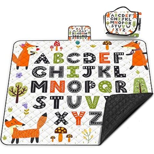 Poedist Extra Large Picnic Blanket Waterproof,80"x 80"Foldable Machine Washable Beach Blanket,Outdoor Blanket for 6-8 Adults,Suitable for Indoor Crawling,Park Beach,Camping,Hiking,Family Travel(ABC)