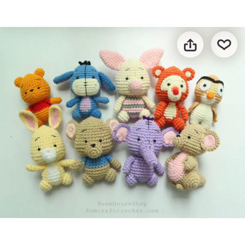 Crochet pooh and friends set or winnie the pooh, tigger, eeyore, piglet, lumpy, kanga, roo, rabbit, owl, gopher, ROBIN, baby shower decor