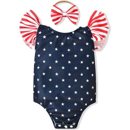 Toddler Girl Baby Ruffles Mermaid Fish Scale Swimsuit One Piece Swimwear Bathing Sunsuit - 6-12 Months - American Flag