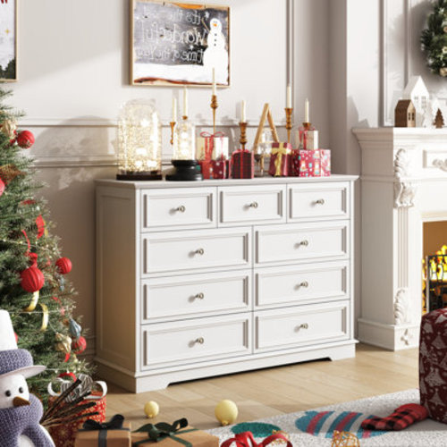 Lark Manor™ Valera 9-Drawer Dresser, Vintage Wide Storage Chest With Antique Bronze Handles & Reviews | Wayfair