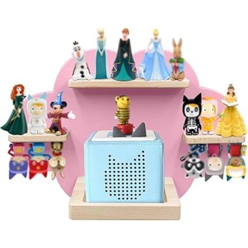 for TonieBox and Tonie Shelf Cloud,Tonies Storage for 12-20 Tonie Figures Characters Magnetic Wall Shelf for Tonies Toniebox, Charging Station (Pink)
