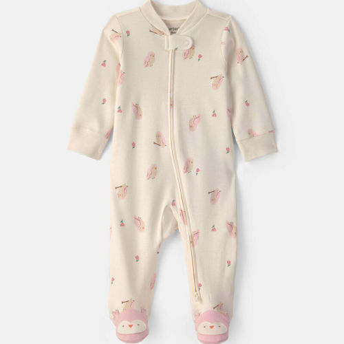 Baby Girl Owl 100% Cotton 2-Way Zip Sleepers - Cream | Carter’s Oshkosh Canada