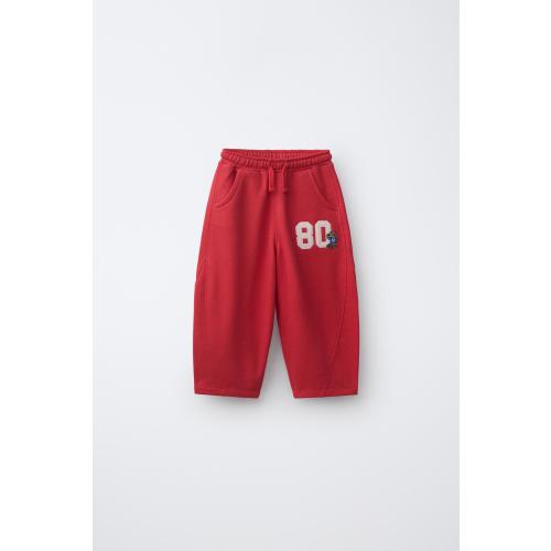 FLEECE JOGGING PANTS WITH PATCH - Red | ZARA United States