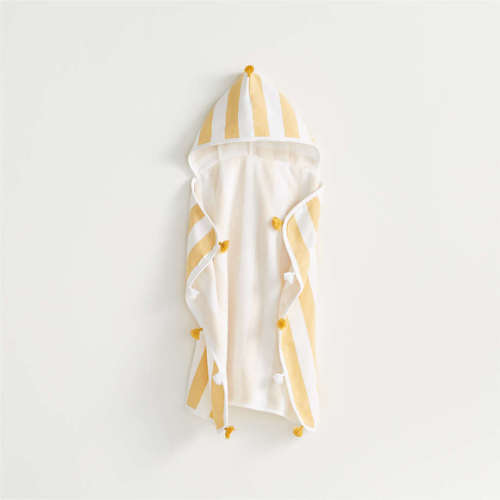 Yellow Striped Organic Turkish Hooded Baby Towel with Tassels