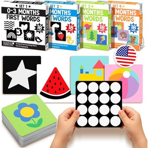 High Contrast Cards for Infants 0-6 Months, 72pcs Black and White Baby Card