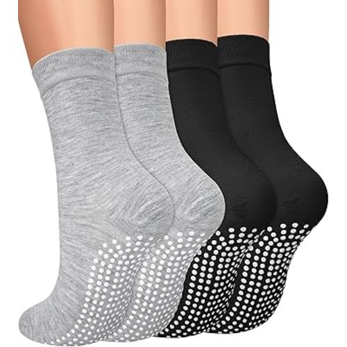 yeuG Pilates Socks for Women Non Slip Grip Socks for Yoga, Barre, Hospital, Barefoot Grippy Yoga Sock Womens Gifts 4 Pairs