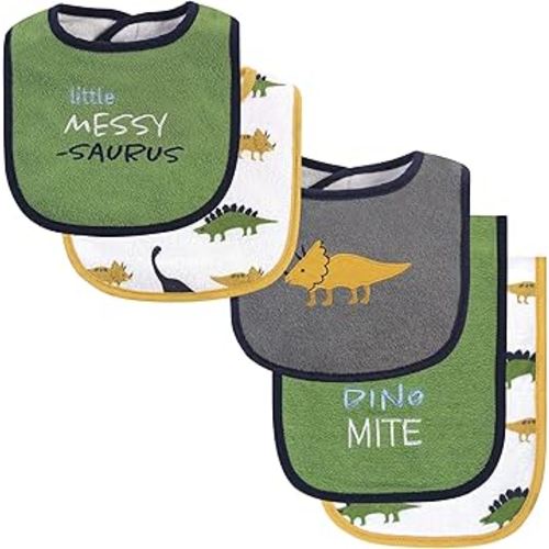 Hudson Baby Unisex Baby Cotton Terry Bib and Burp Cloth Set, Messysaurus, One Size